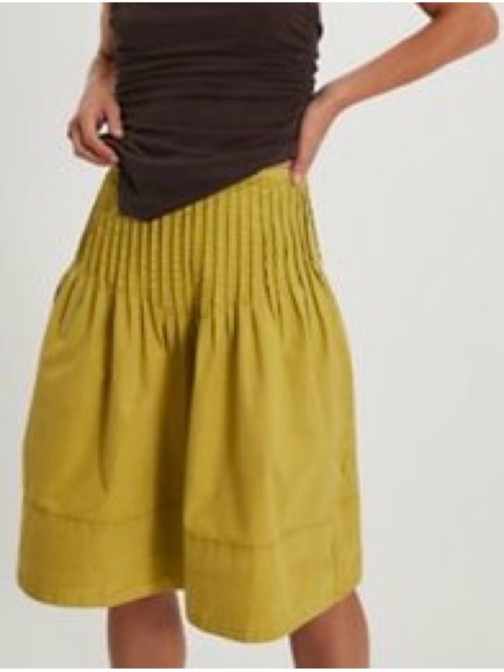 Free People Olive Pleated A-Line Skirt
